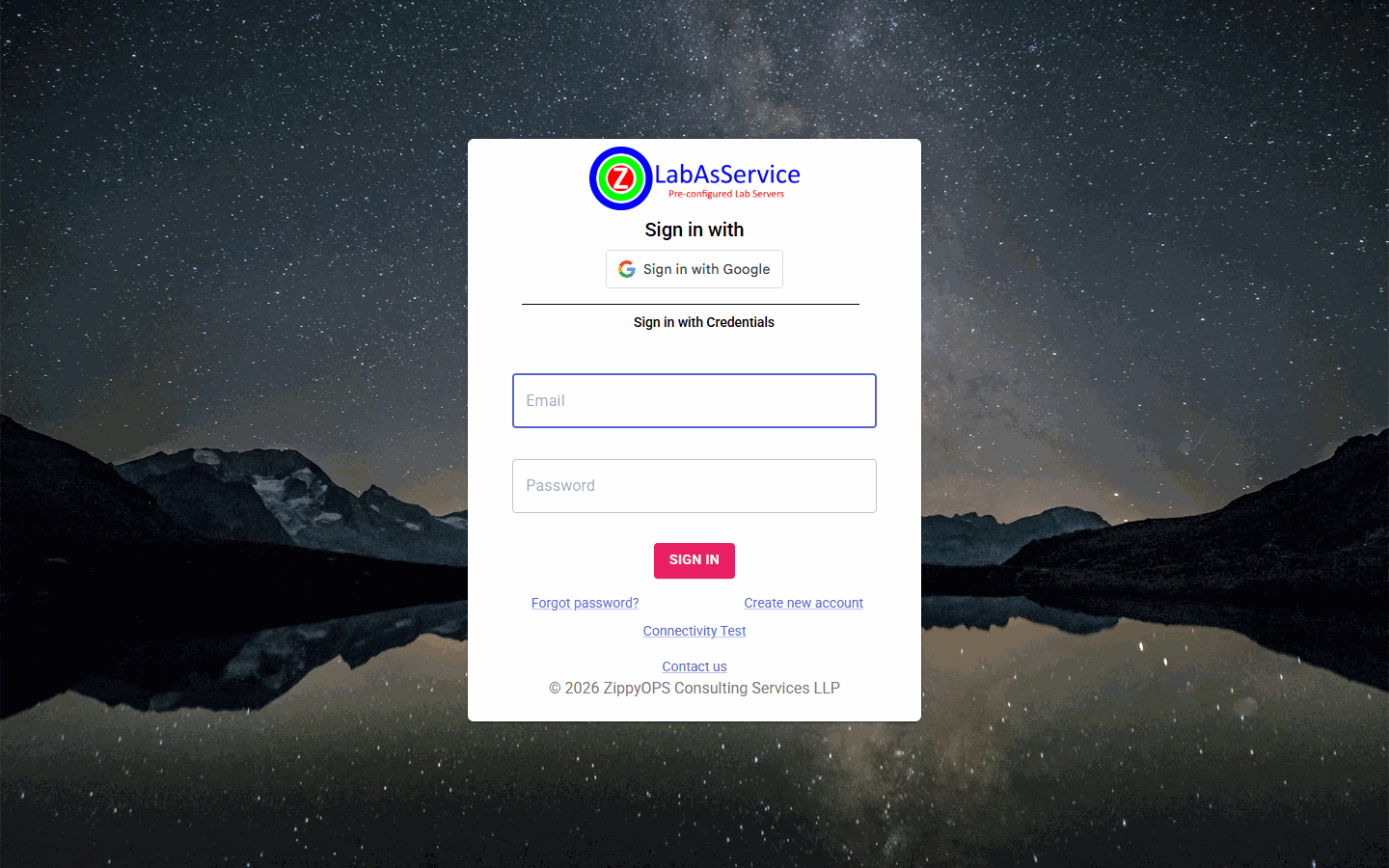 Sign-in page for trainers and trainees