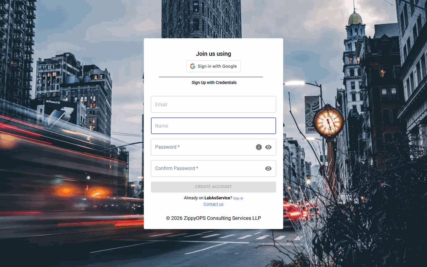 The registration page