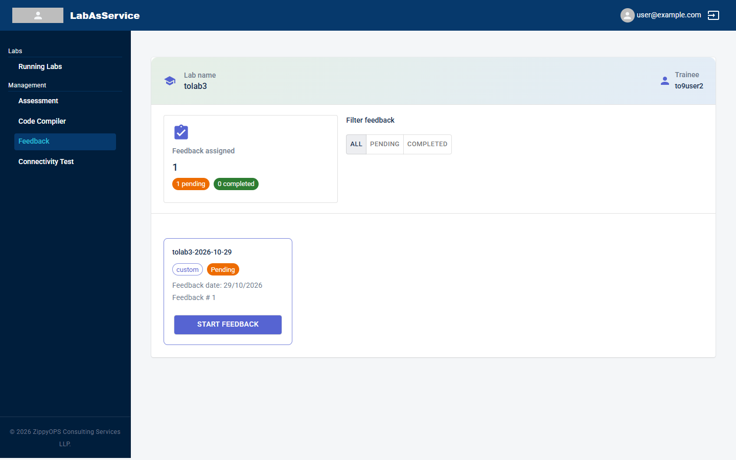 Trainee feedback page