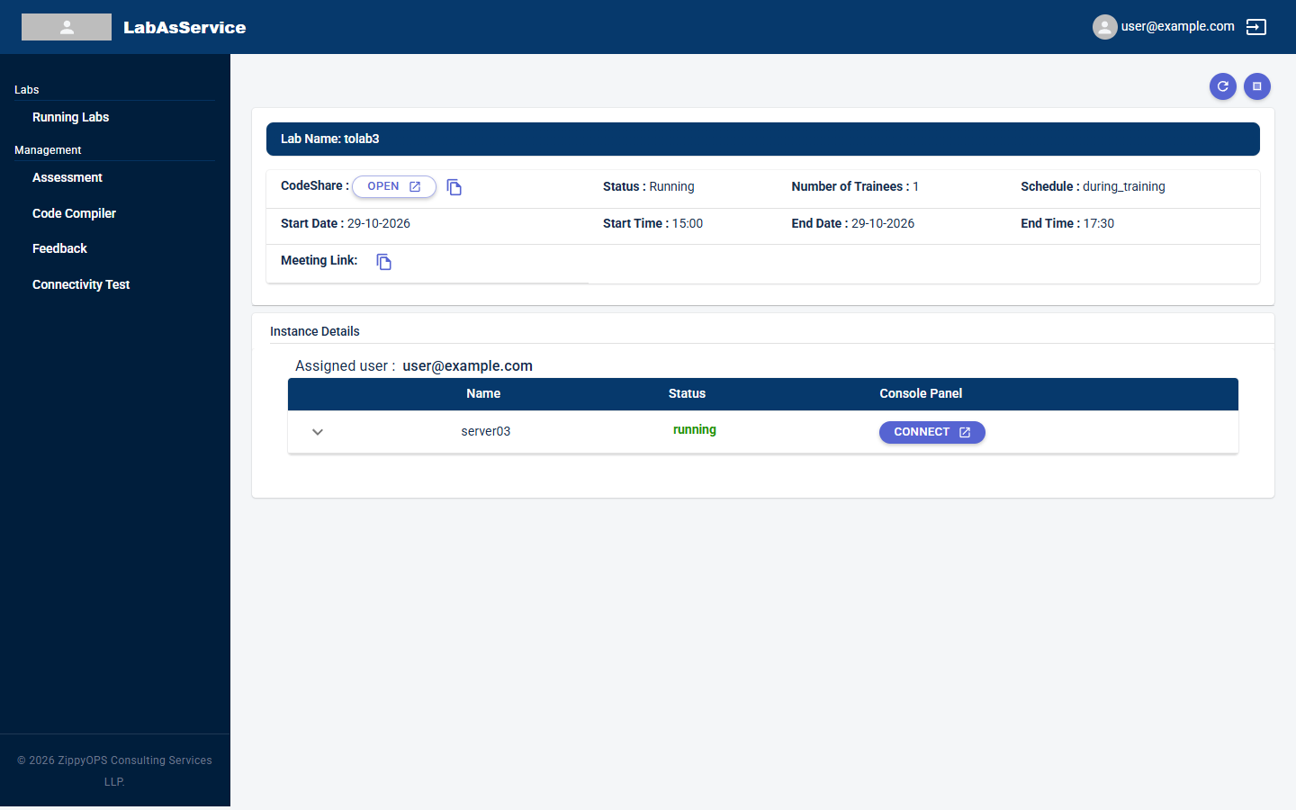 Trainee lab details page