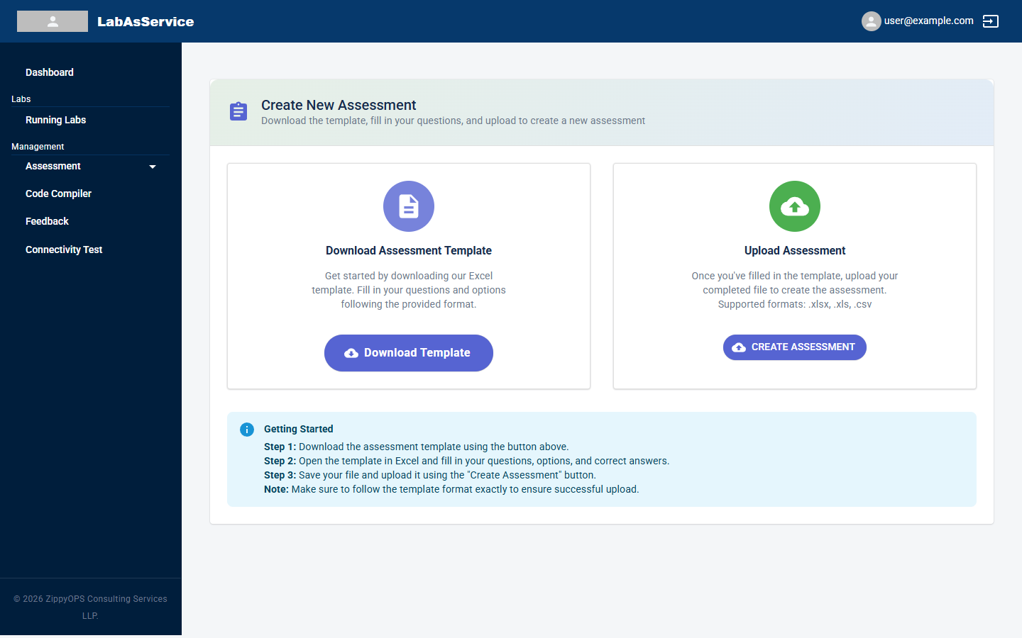 Create new assessment page