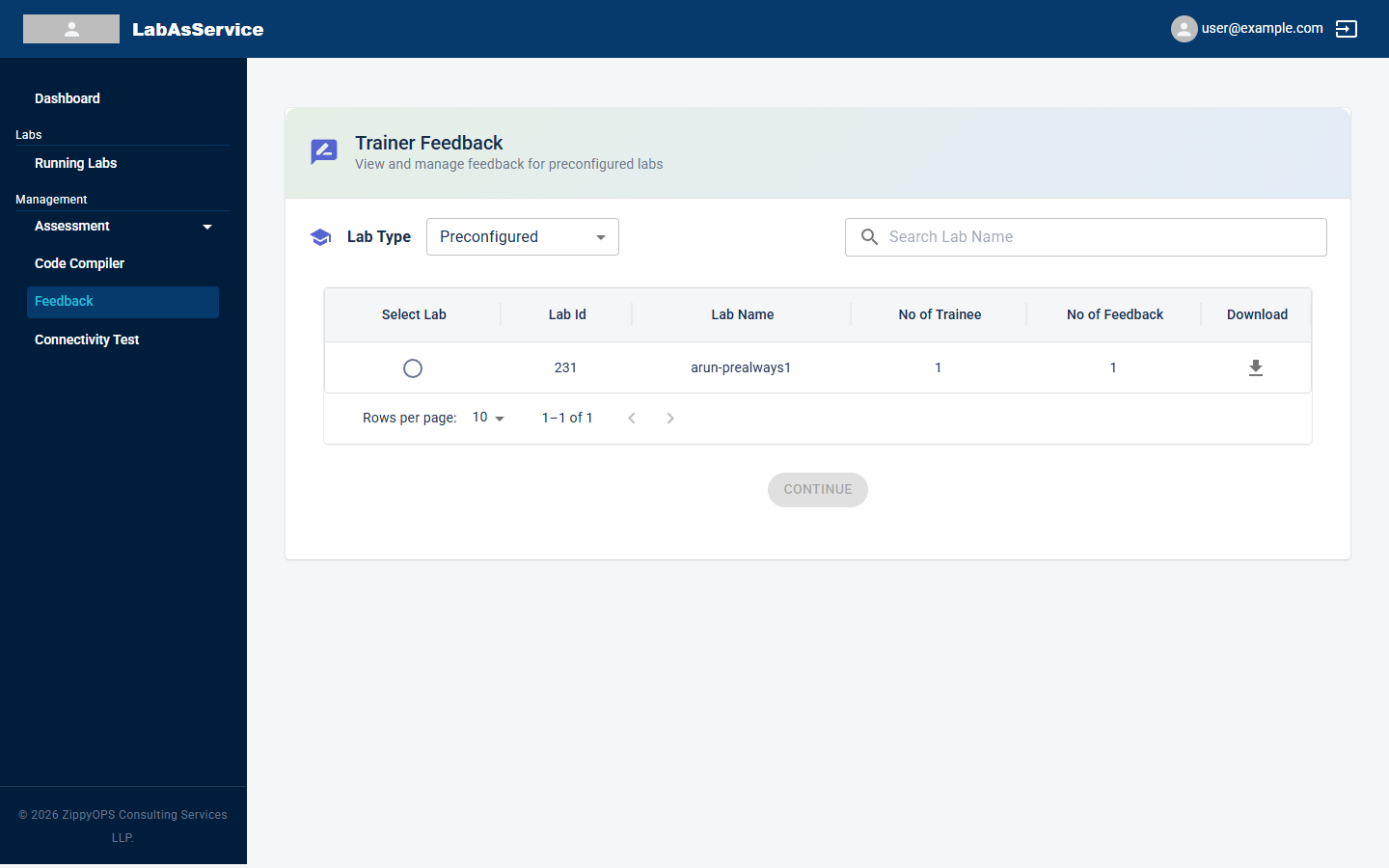 Trainer feedback page